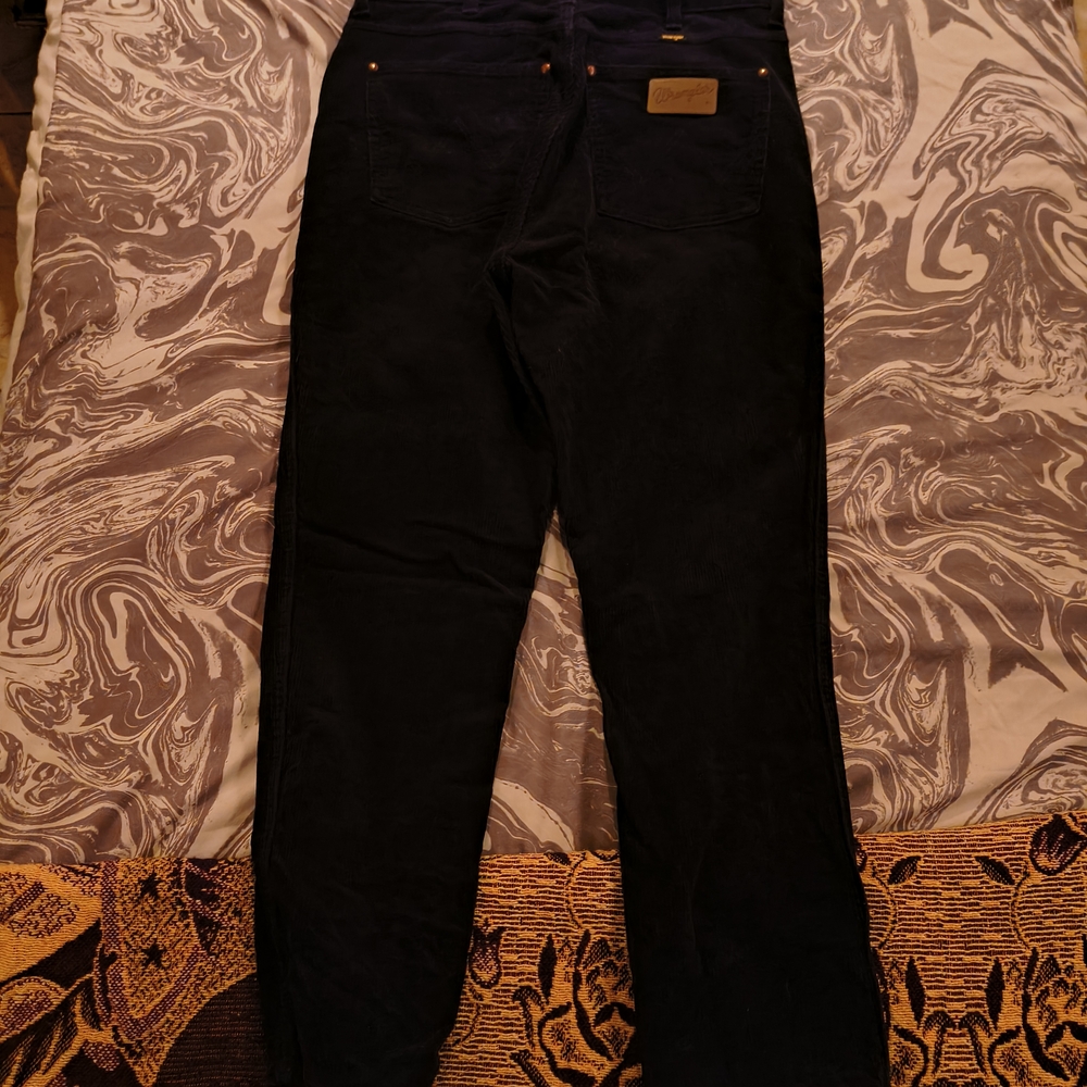 Wrangler Women's Dark Black Corduroy Trousers with Leather Patch